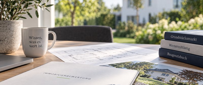 Immobilienunterlagen und Grundriss als Symbol für private Bewertungsentscheidungen